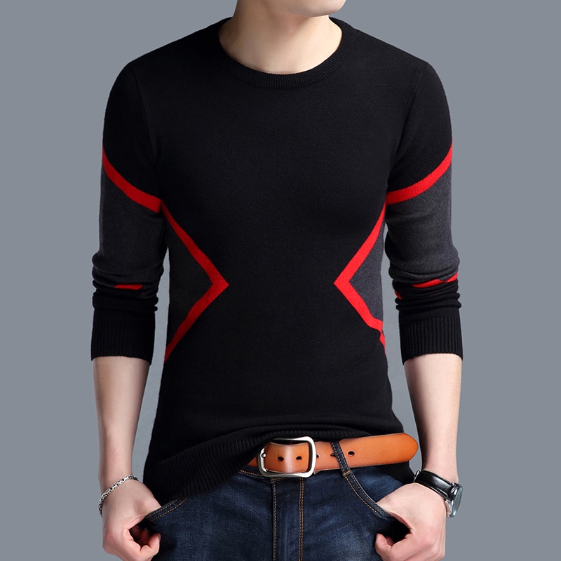 새로운 가을 겨울 패션 브랜드 의류 남성 스웨터 통기성 슬림핏 남성 풀오버 대비 컬러 니트 스웨터 남성, 2020